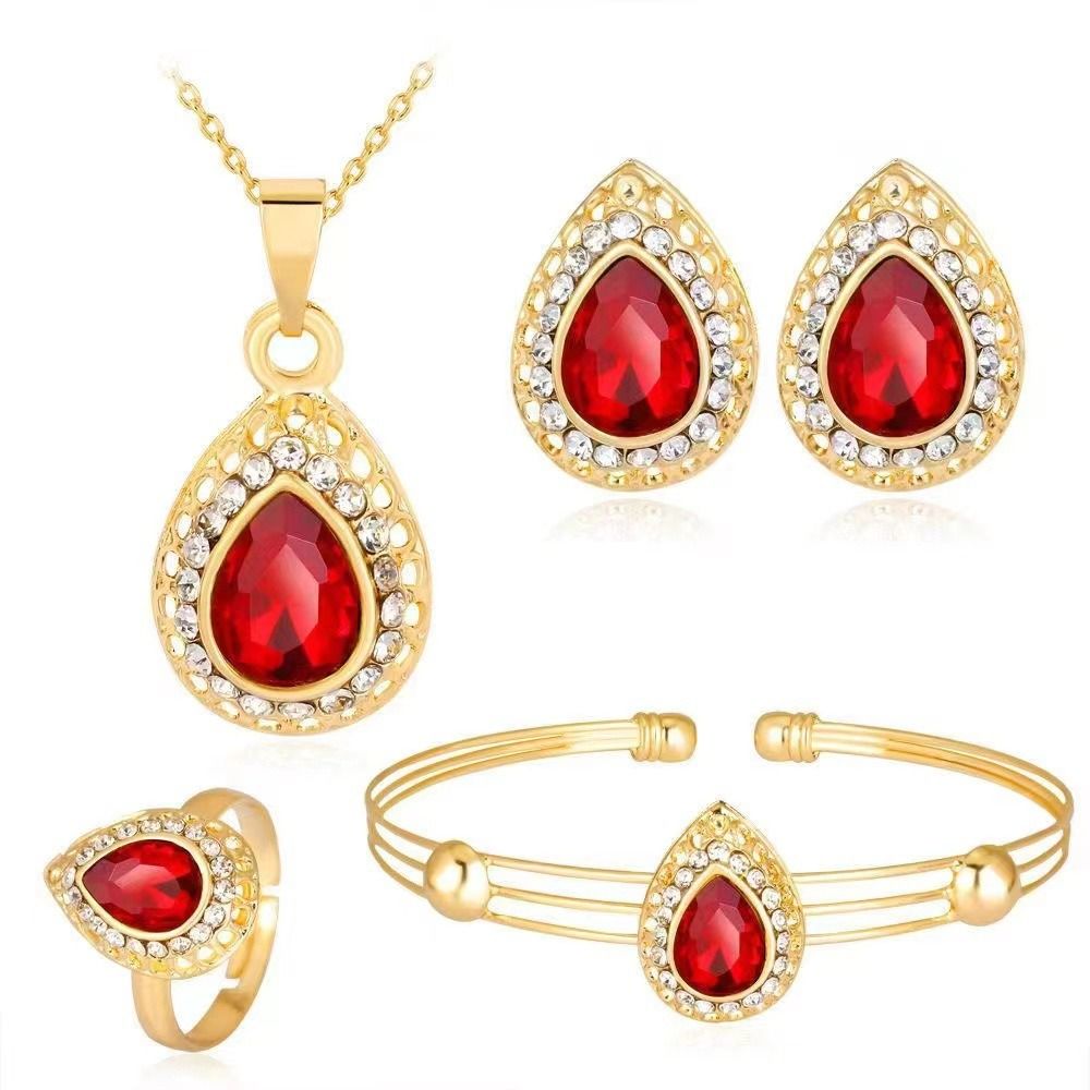African Department popular new jewelry set female water drop gem series European and American style necklace earrings ring bracelet four-piece wholesale