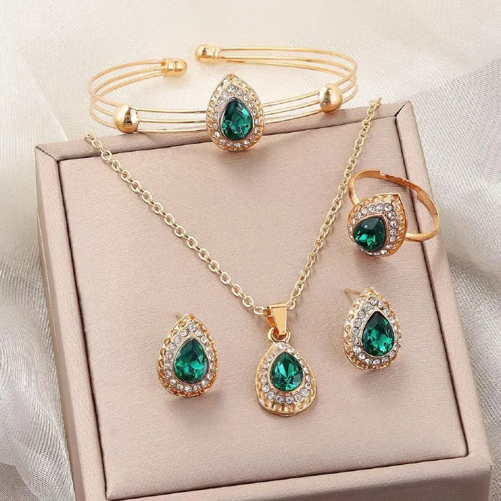 African Department popular new jewelry set female water drop gem series European and American style necklace earrings ring bracelet four-piece wholesale