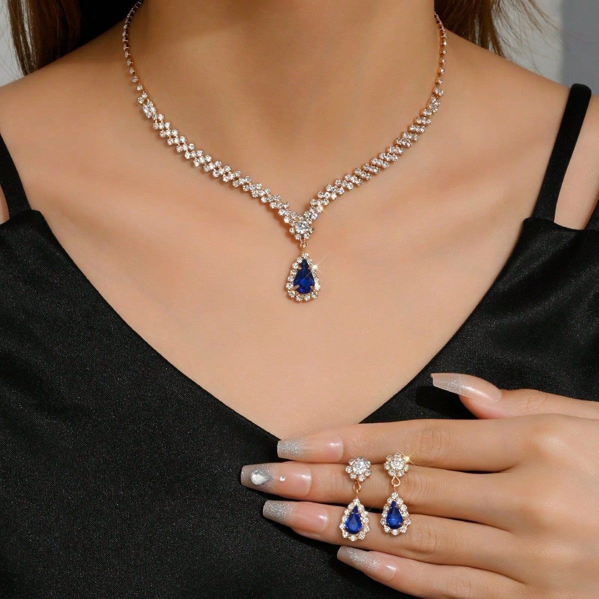 Bride jewelry set cross border explosive necklace earrings personality trend wedding ladies set evening dress accessories Bride earrings + collar 2-piece set