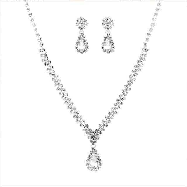 Bride jewelry set cross border explosive necklace earrings personality trend wedding ladies set evening dress accessories Bride earrings + collar 2-piece set