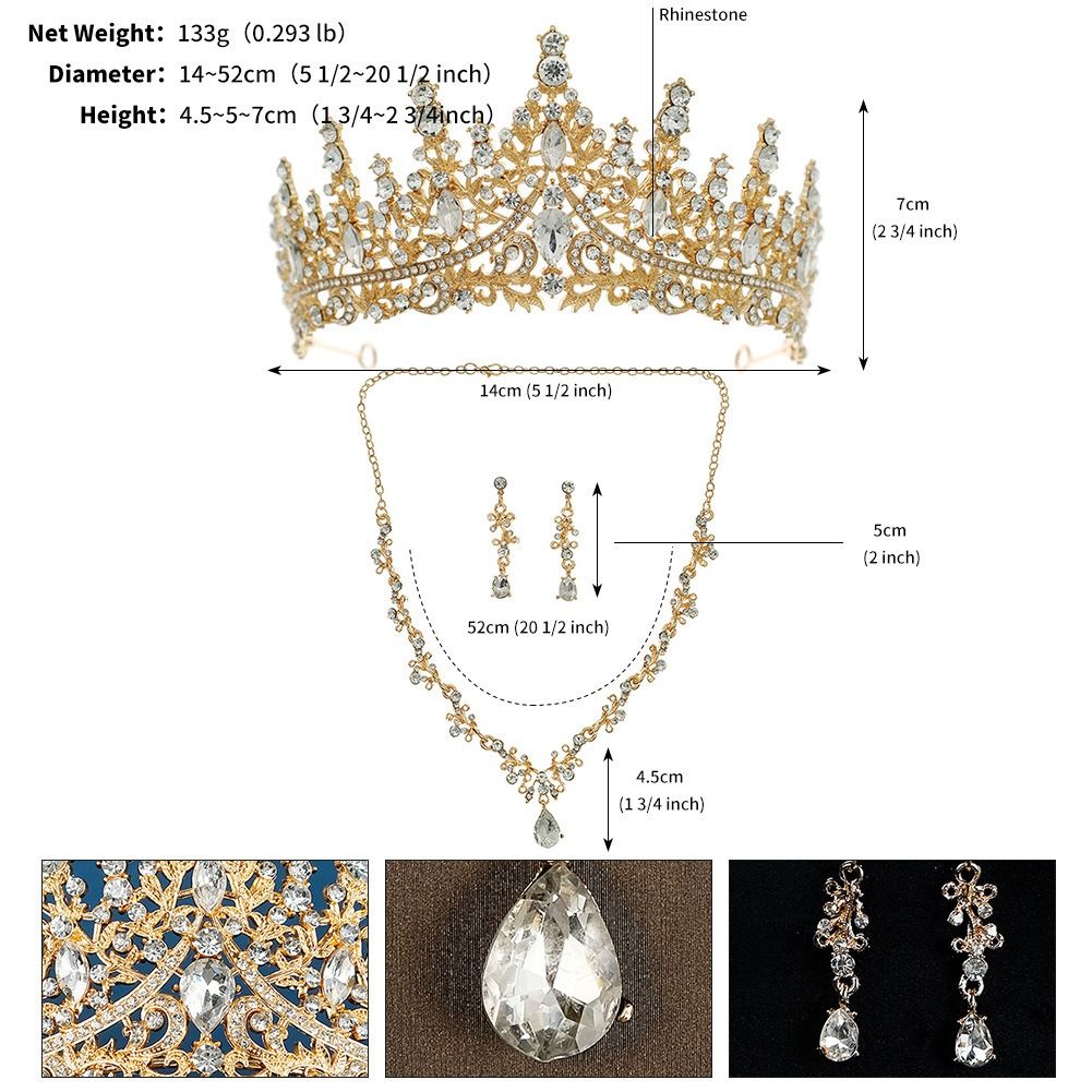 African Bridal Tiara Three-piece Luxury Fashion Commuter Premium Atmosphere Bridal set Wedding accessorized Necklace Earrings Crown