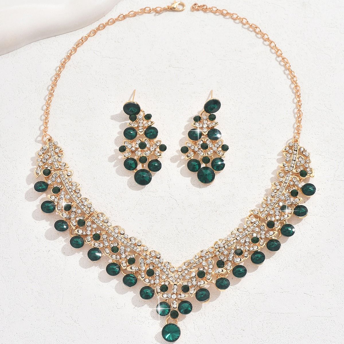 French court classical bright luxury rhinestone fashion commuter pearl necklace earrings jewelry set Fashion OL wedding accessories Ladies set jewelry