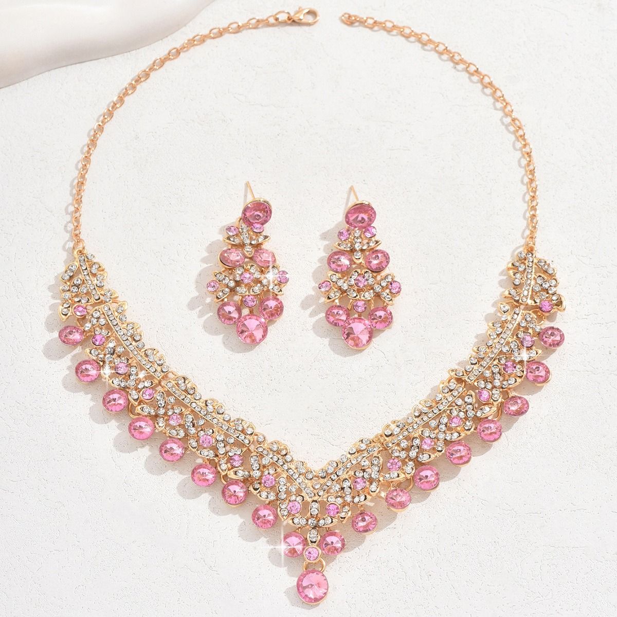 French court classical bright luxury rhinestone fashion commuter pearl necklace earrings jewelry set Fashion OL wedding accessories Ladies set jewelry