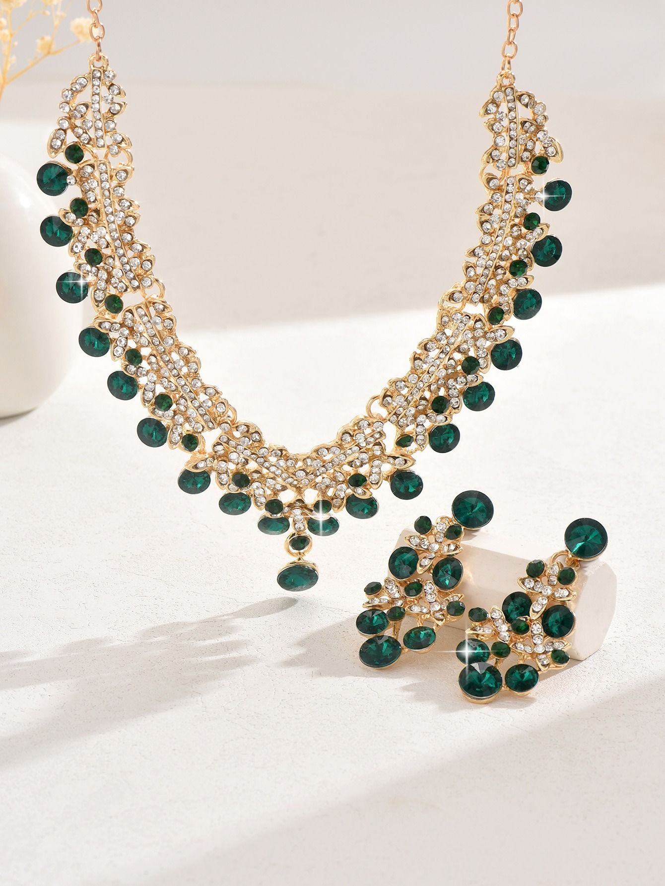 French court classical bright luxury rhinestone fashion commuter pearl necklace earrings jewelry set Fashion OL wedding accessories Ladies set jewelry