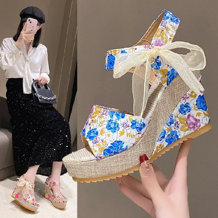 2024 African summer new fashion wedge fish mouth women's sandals Korean version high heel sandals strap waterproof platform platform platform sandals