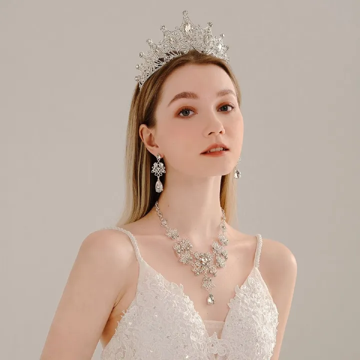 Jewelry set Necklace earrings Crown wedding three-piece hair accessories + earrings + collar wedding dress dinner with accessories bridal necklace wholesale