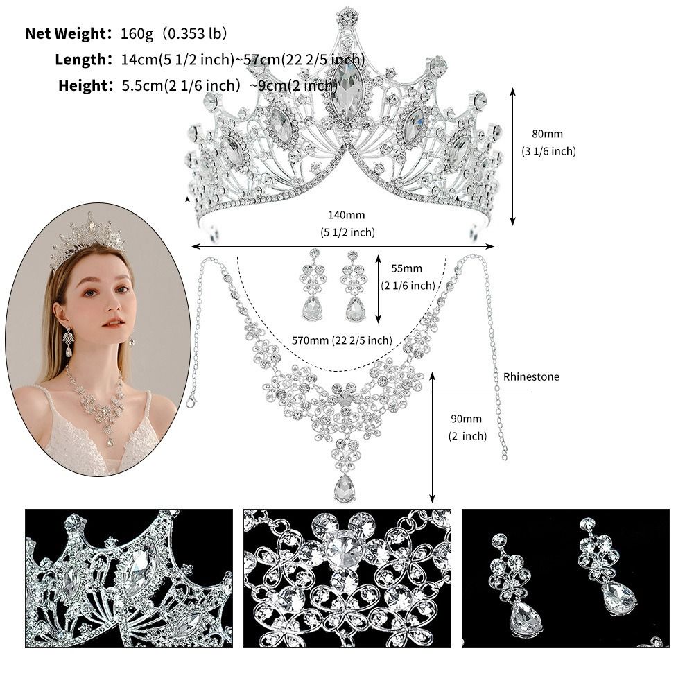 Jewelry set Necklace earrings Crown wedding three-piece hair accessories + earrings + collar wedding dress dinner with accessories bridal necklace wholesale