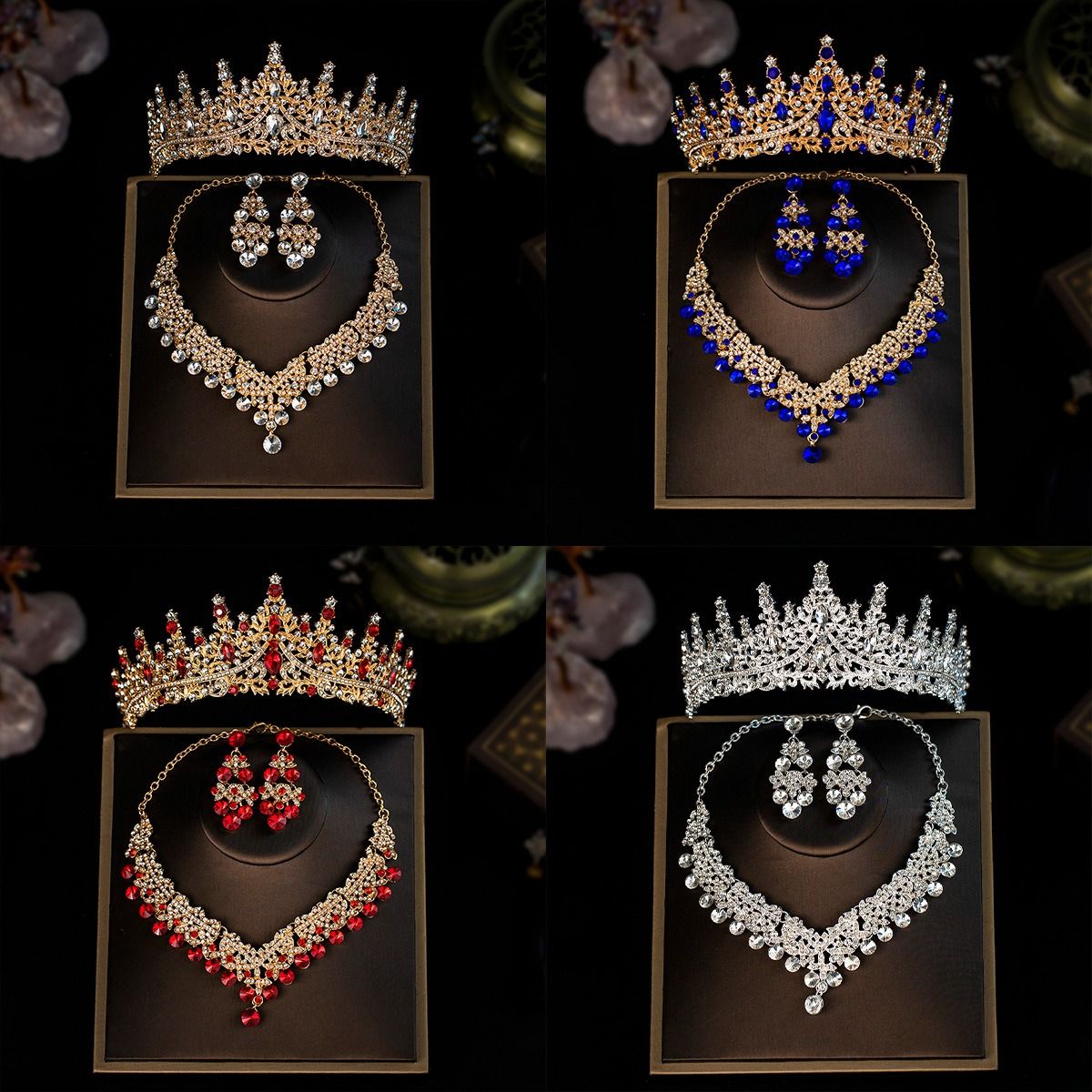 African Bridal Jewelry Three-piece Fashion Commuter Haute Couture Ball Wedding Jewelry Alloy Diamond Crown Necklace Earrings Wedding Jewelry Bridal set