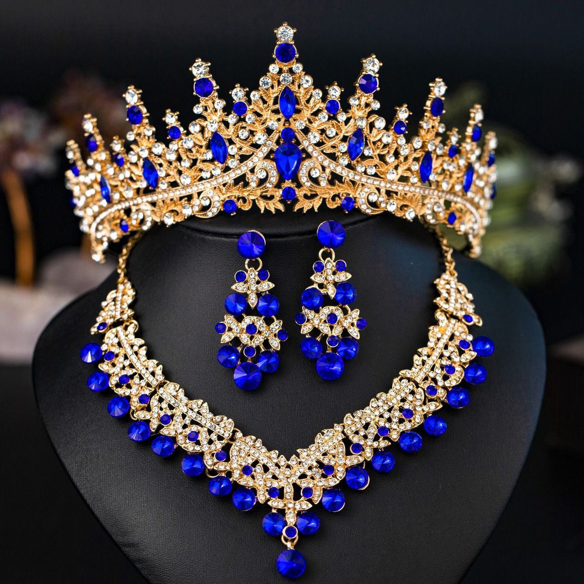 African Bridal Jewelry Three-piece Fashion Commuter Haute Couture Ball Wedding Jewelry Alloy Diamond Crown Necklace Earrings Wedding Jewelry Bridal set