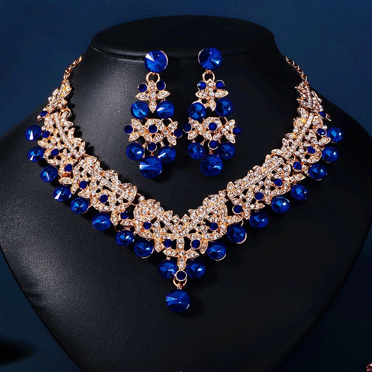 African Bridal Jewelry Three-piece Fashion Commuter Haute Couture Ball Wedding Jewelry Alloy Diamond Crown Necklace Earrings Wedding Jewelry Bridal set