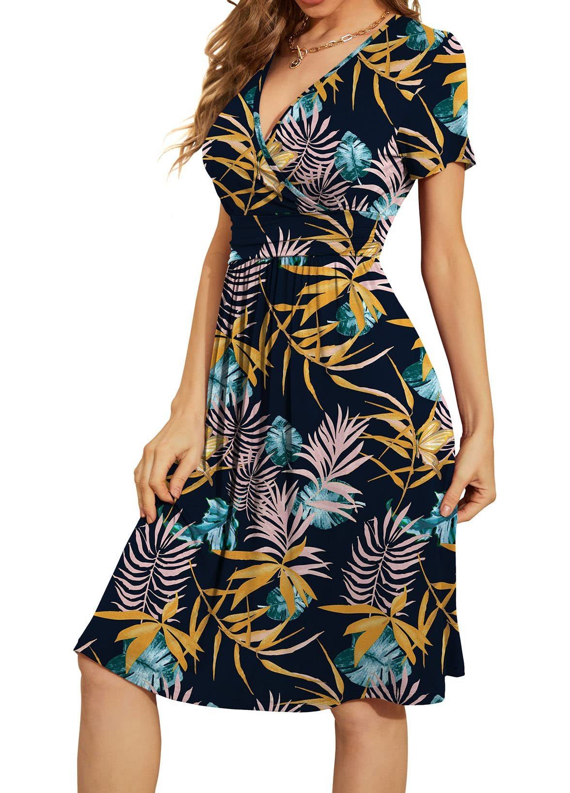 2024 Africa Europe America New 3D Printed Pattern V-neck Temperament Loose Waist Mid-long Dress Printing Pattern Stitching Process Fashion Temperament Elegant Style