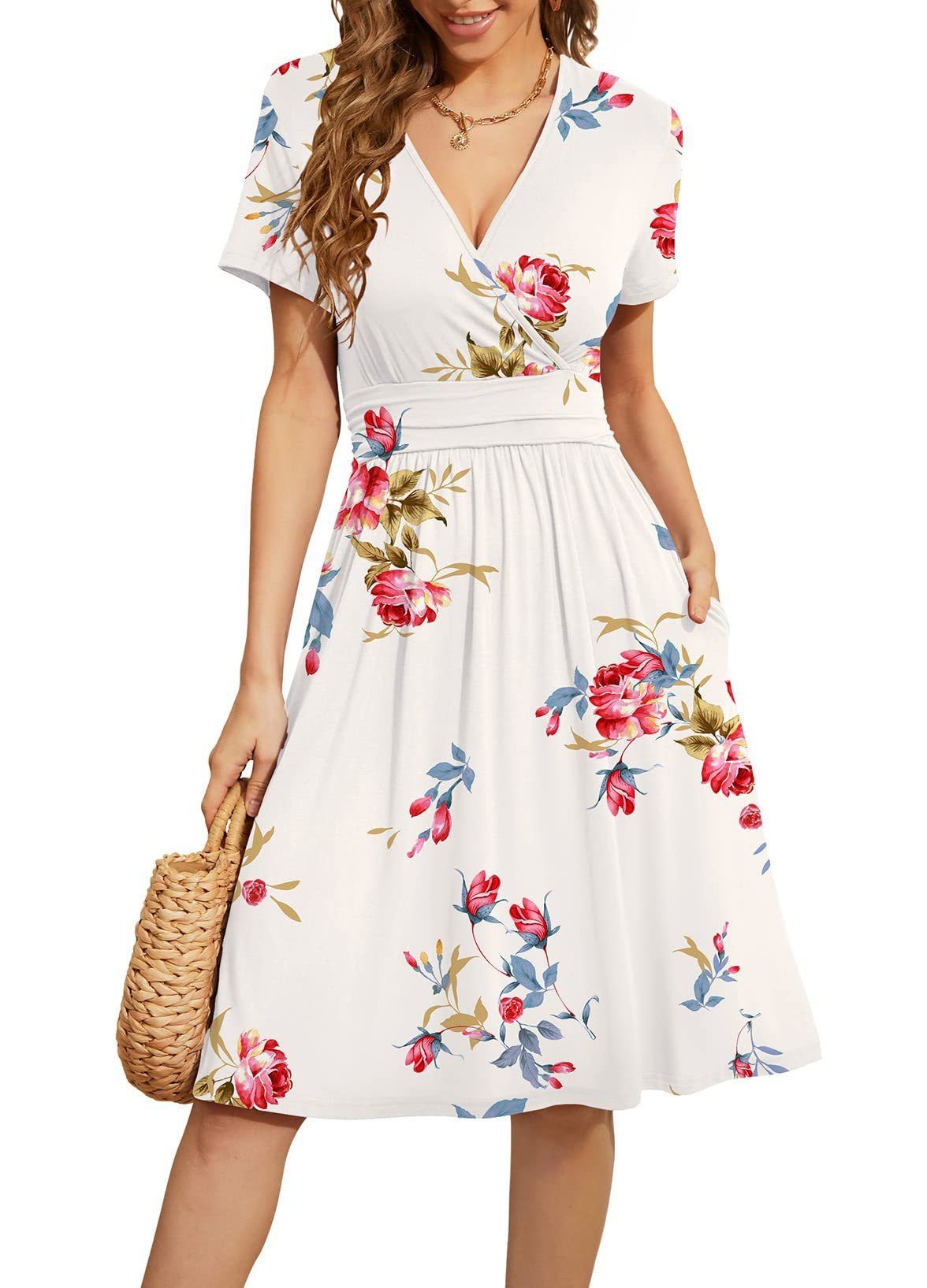 2024 Africa Europe America New 3D Printed Pattern V-neck Temperament Loose Waist Mid-long Dress Printing Pattern Stitching Process Fashion Temperament Elegant Style