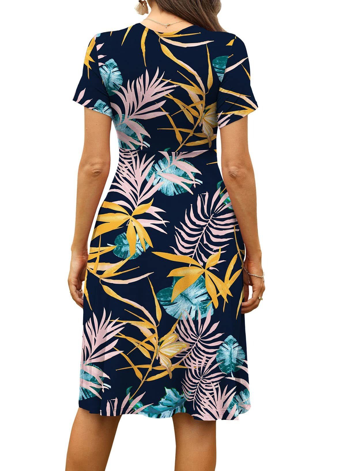 2024 Africa Europe America New 3D Printed Pattern V-neck Temperament Loose Waist Mid-long Dress Printing Pattern Stitching Process Fashion Temperament Elegant Style