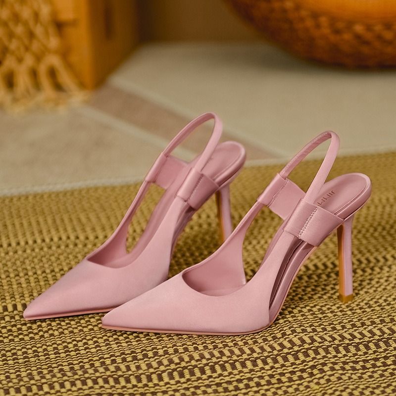 Pink pointy high heels girls a variety of colors and sizes summer spring autumn daily stiletto temperament Muller single shoes new French stiletto elegant overhead sandals