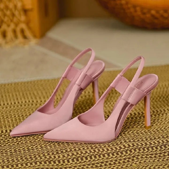 Pink pointy high heels girls a variety of colors and sizes summer spring autumn daily stiletto temperament Muller single shoes new French stiletto elegant overhead sandals