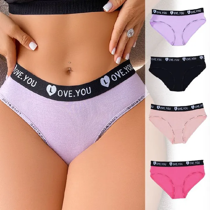 Africa 2025 new foreign trade new underwear sports letter waist solid color cotton simple breathable comfortable girl elastic pants