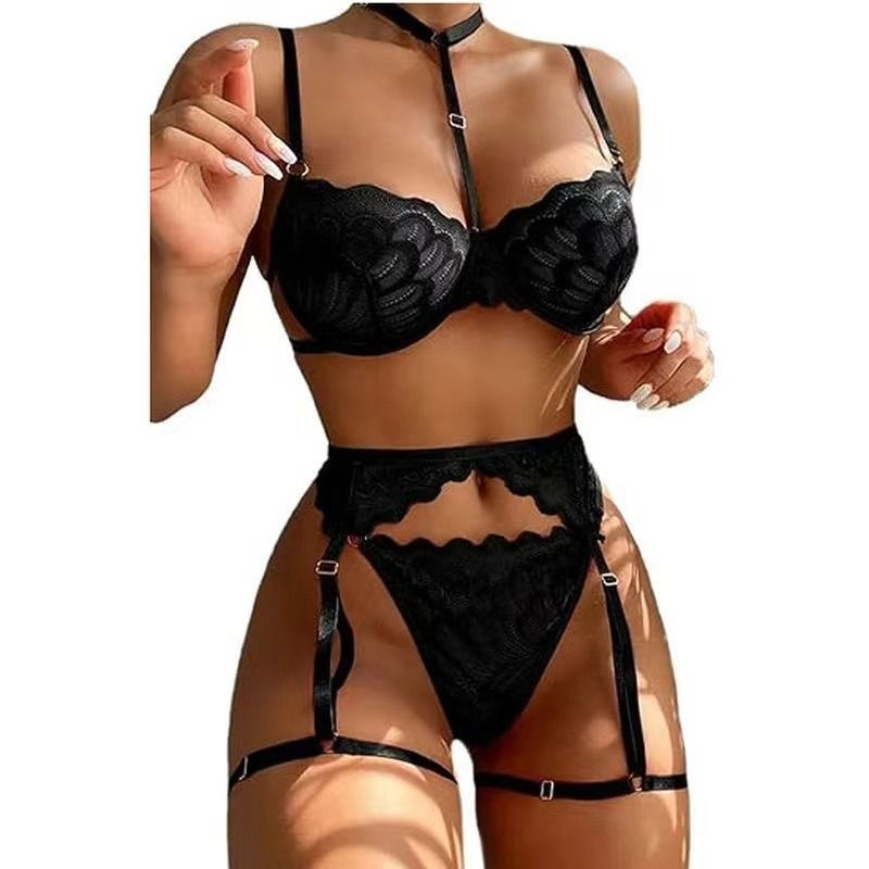 2024 Popular African New Product Fun Underwear Wine Red Flower Lace Hollow jumpsuit Sexy Underwear Set Strap Jumpsuit Nigh Lovers Girlfriends Wife's Birthday Holiday Surprising Gifts