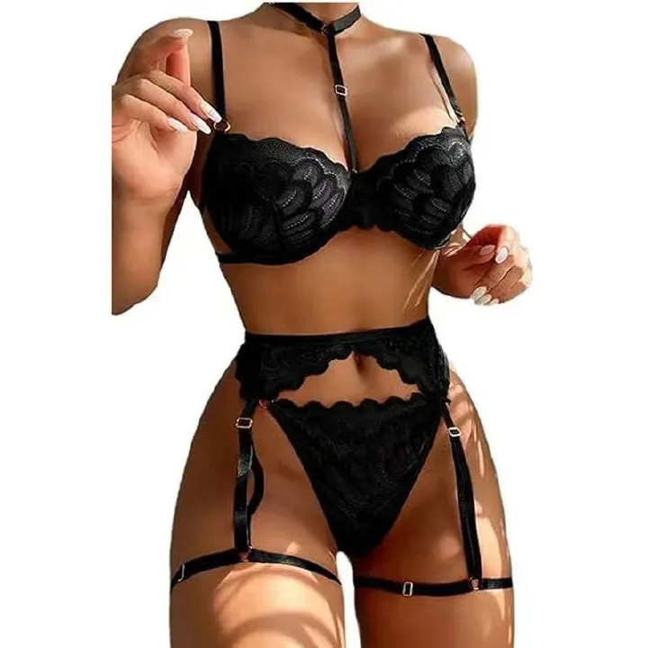 2024 Popular African New Product Fun Underwear Wine Red Flower Lace Hollow jumpsuit Sexy Underwear Set Strap Jumpsuit Nigh Lovers Girlfriends Wife's Birthday Holiday Surprising Gifts