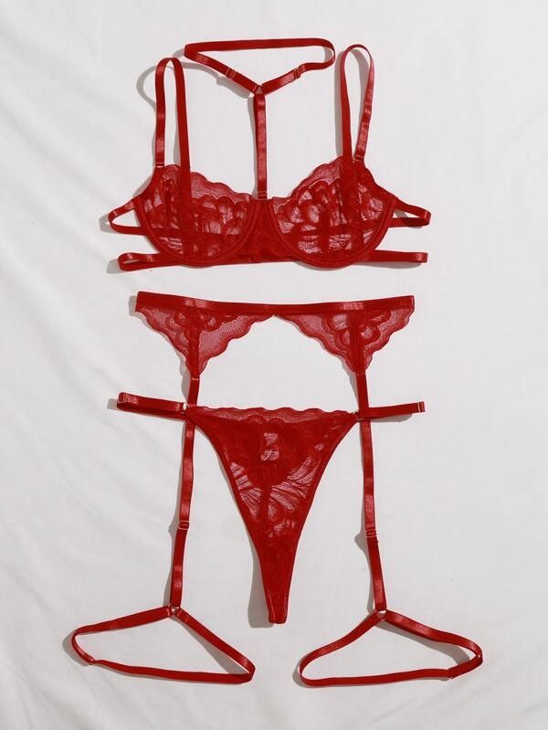 2024 Popular African New Product Fun Underwear Wine Red Flower Lace Hollow jumpsuit Sexy Underwear Set Strap Jumpsuit Nigh Lovers Girlfriends Wife's Birthday Holiday Surprising Gifts
