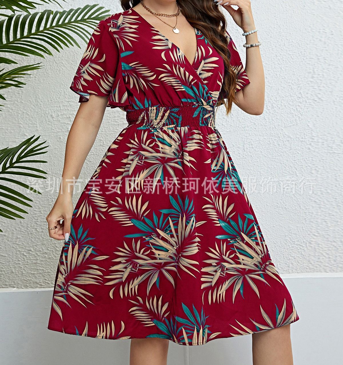 2024 Africa Europe America Women's New Big Size Summer Autumn Dress Print Pattern Literary and Retro Style Fat Women Plus Size Dress V-neck MIDI Dress Literary Artistic Revival Style