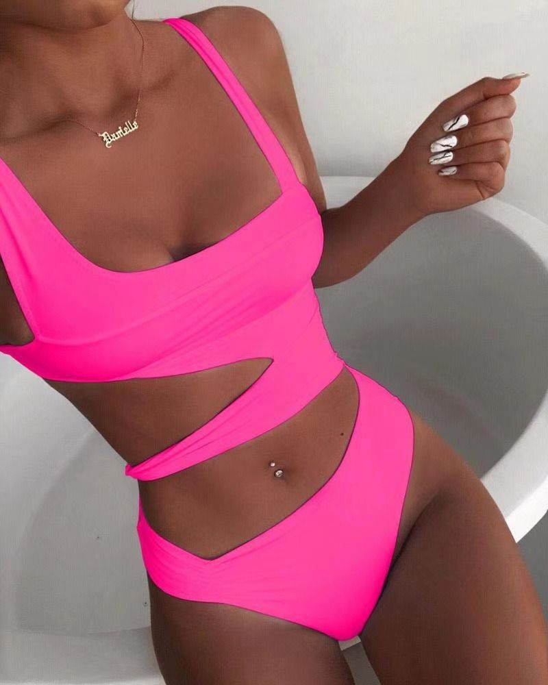 2024 Africa new European and American women's sexy one-piece thin solid color bikini swimsuit manufacturers wholesale women's sexy bikini