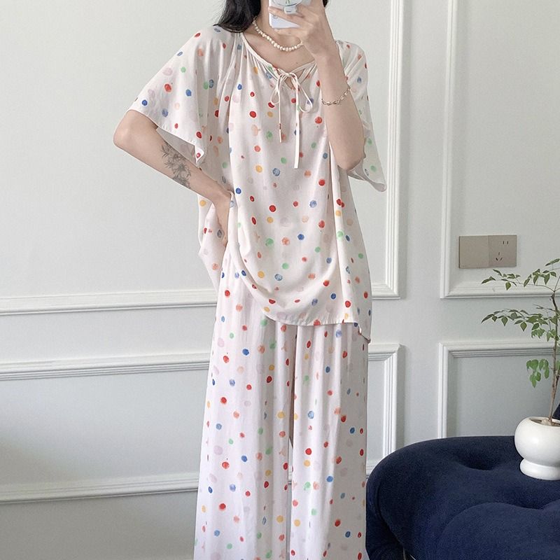 2024 Africa's new cotton silk pajamas women's summer stripes large size loose smock fat mm national style sweet lovely wind silk suit home wear young women's pajamas