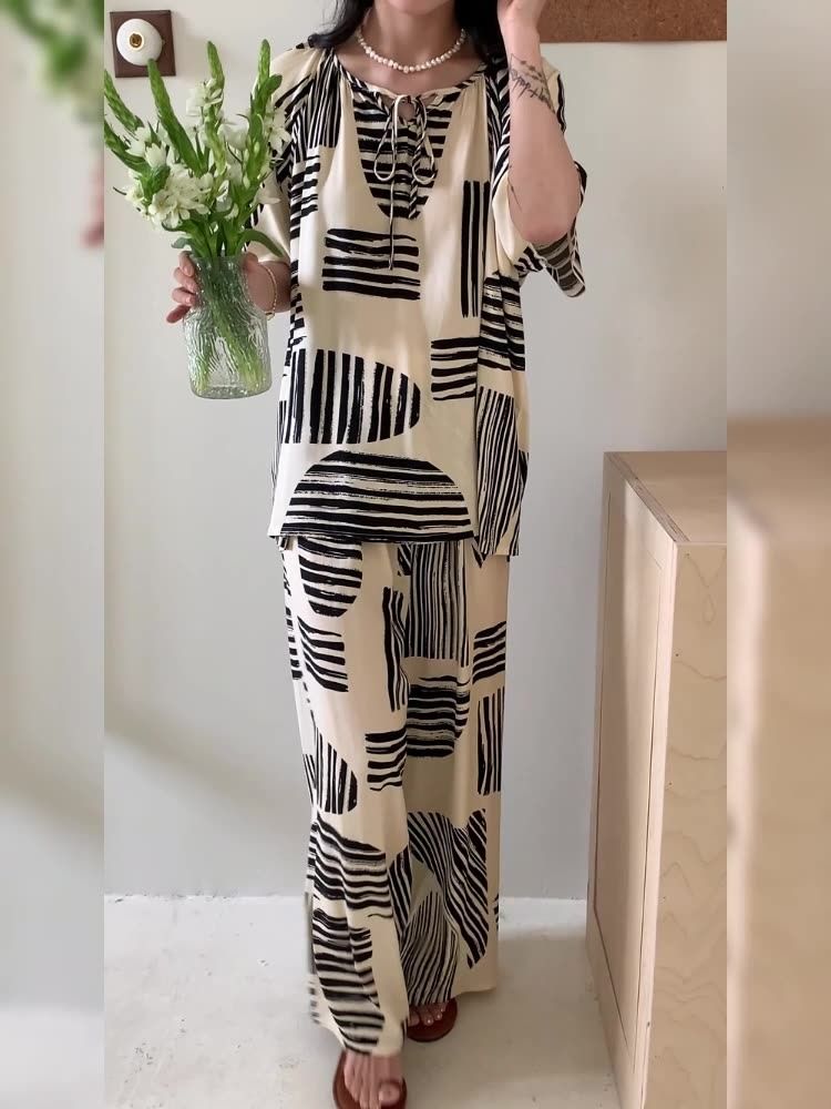2024 Africa's new cotton silk pajamas women's summer stripes large size loose smock fat mm national style sweet lovely wind silk suit home wear young women's pajamas
