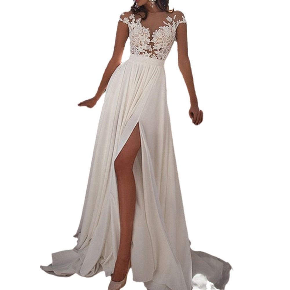 2024 Europe and the United States foreign trade cross-border new wedding dress Amazon wish sexy lace split evening dress wholesale wedding dress sexy fashion