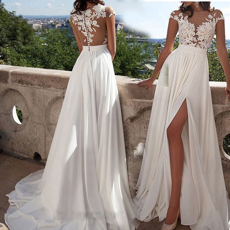2024 Europe and the United States foreign trade cross-border new wedding dress Amazon wish sexy lace split evening dress wholesale wedding dress sexy fashion