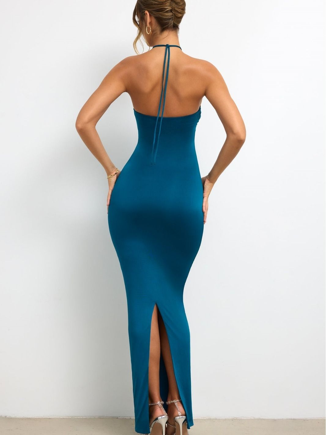 2024 African women's Amazon Europe and the United States sexy private dress celeb dress hanging neck three-dimensional decorative bag buttock slit long dress