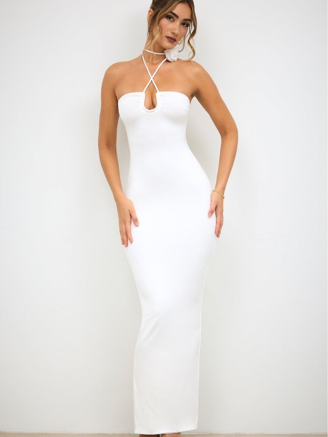 2024 African women's Amazon Europe and the United States sexy private dress celeb dress hanging neck three-dimensional decorative bag buttock slit long dress