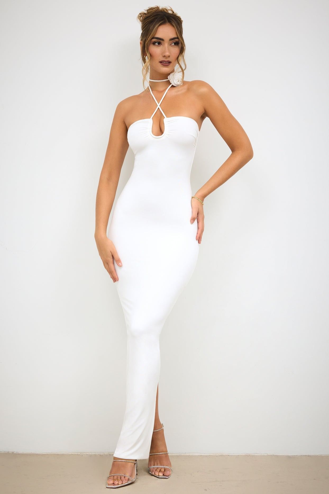 2024 African women's Amazon Europe and the United States sexy private dress celeb dress hanging neck three-dimensional decorative bag buttock slit long dress