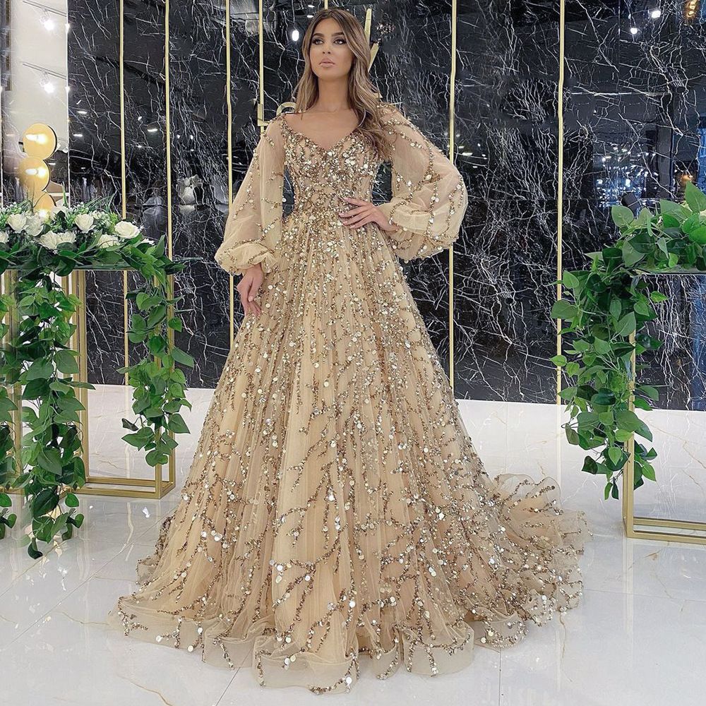 2024 Cross-border new gold heavy nail beads luxury evening dress temperament elegant line shoulder sexy girl vibe queen dress