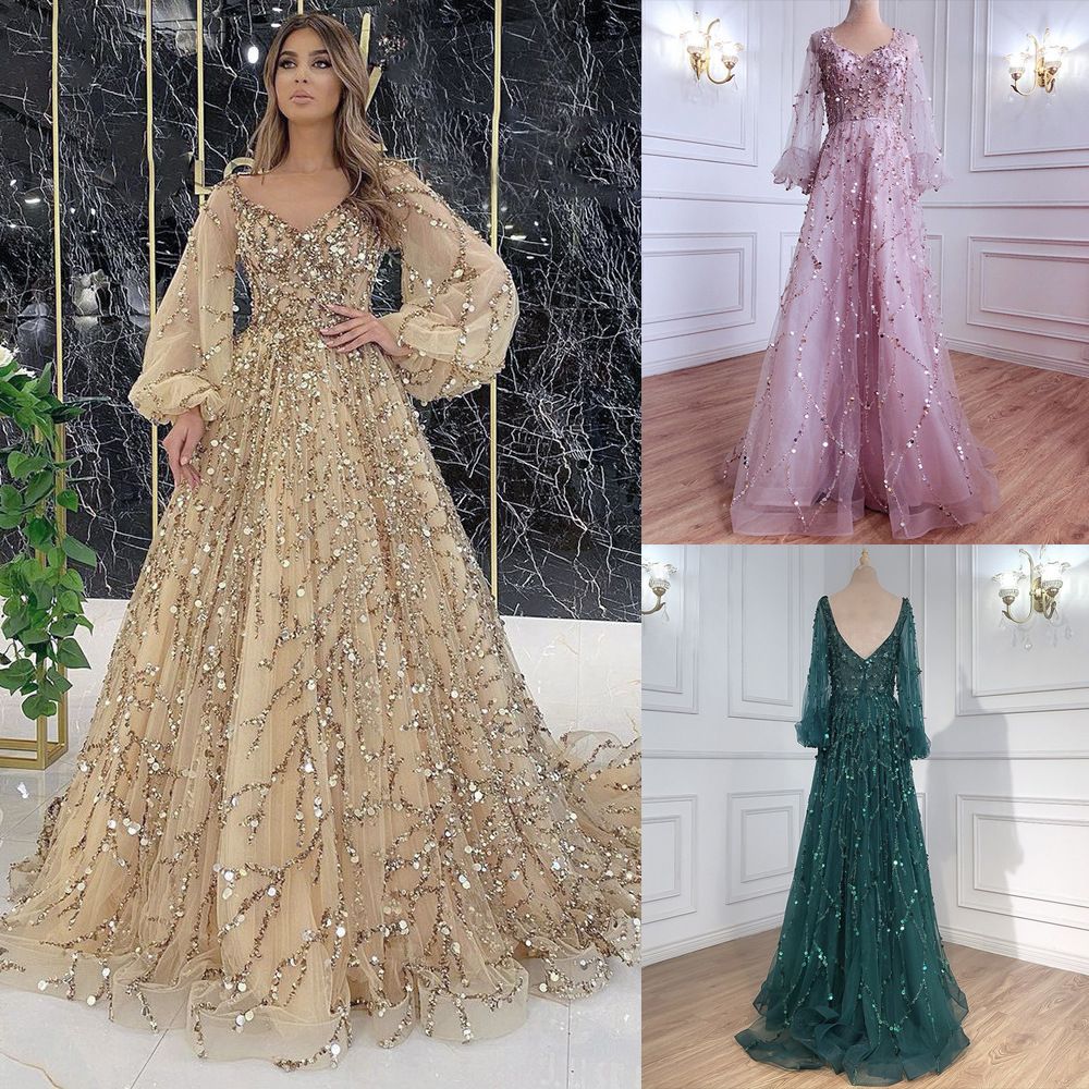2024 Cross-border new gold heavy nail beads luxury evening dress temperament elegant line shoulder sexy girl vibe queen dress