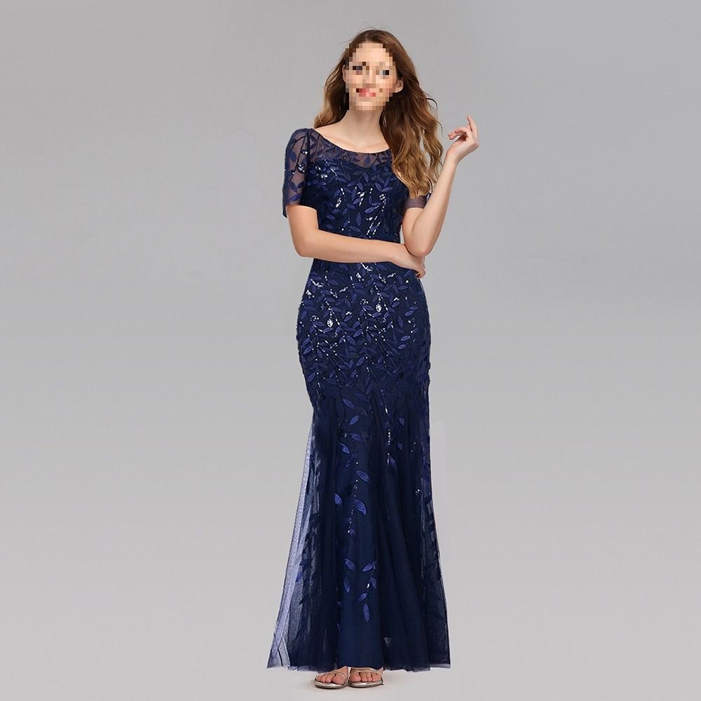 Africa's new spring summer cross-border 2024 banquet host Europe and the United States slim-fit temperament commuter mesh gauze sequin evening dress fishtail dress woman