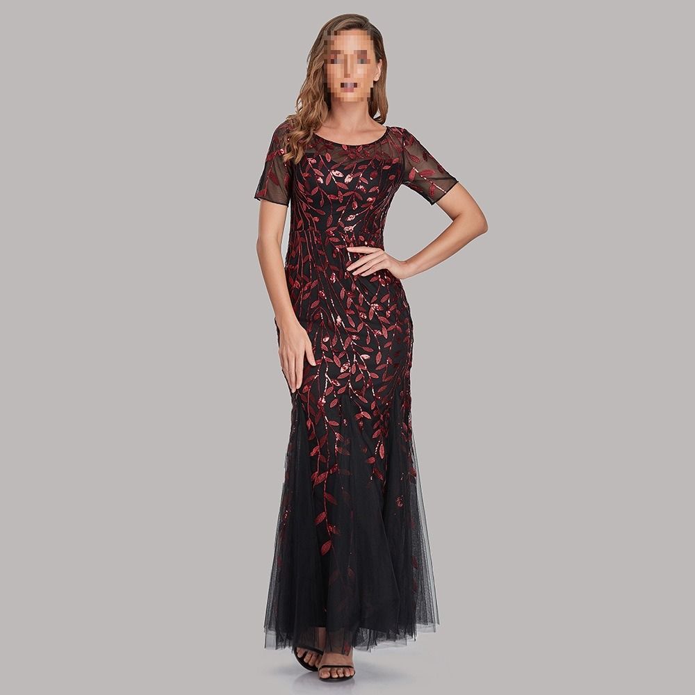 Africa's new spring summer cross-border 2024 banquet host Europe and the United States slim-fit temperament commuter mesh gauze sequin evening dress fishtail dress woman