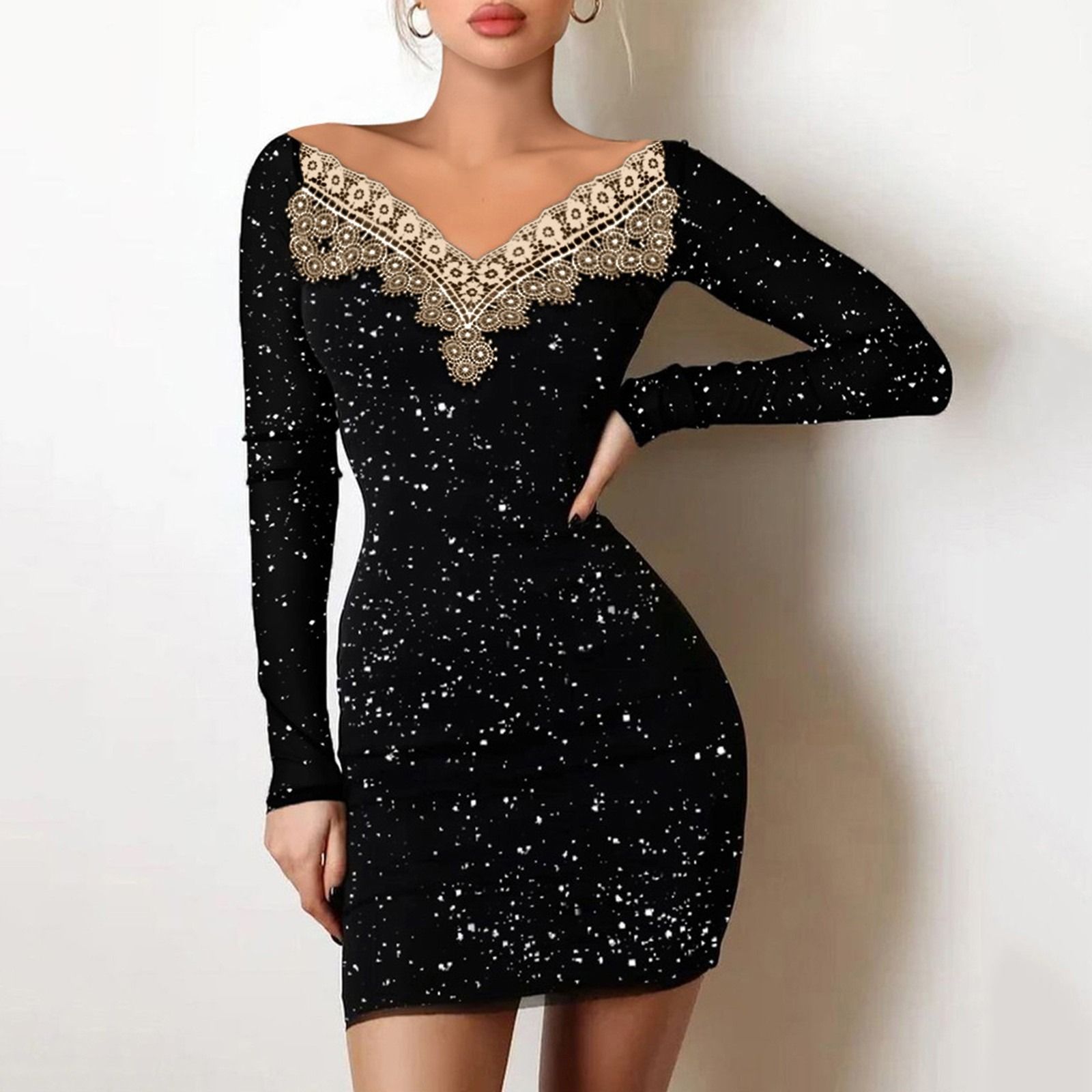 Africa's new cross-border women's slim-fit hot silver shoulder bag hip black dress evening dress sexy spice girls female dress