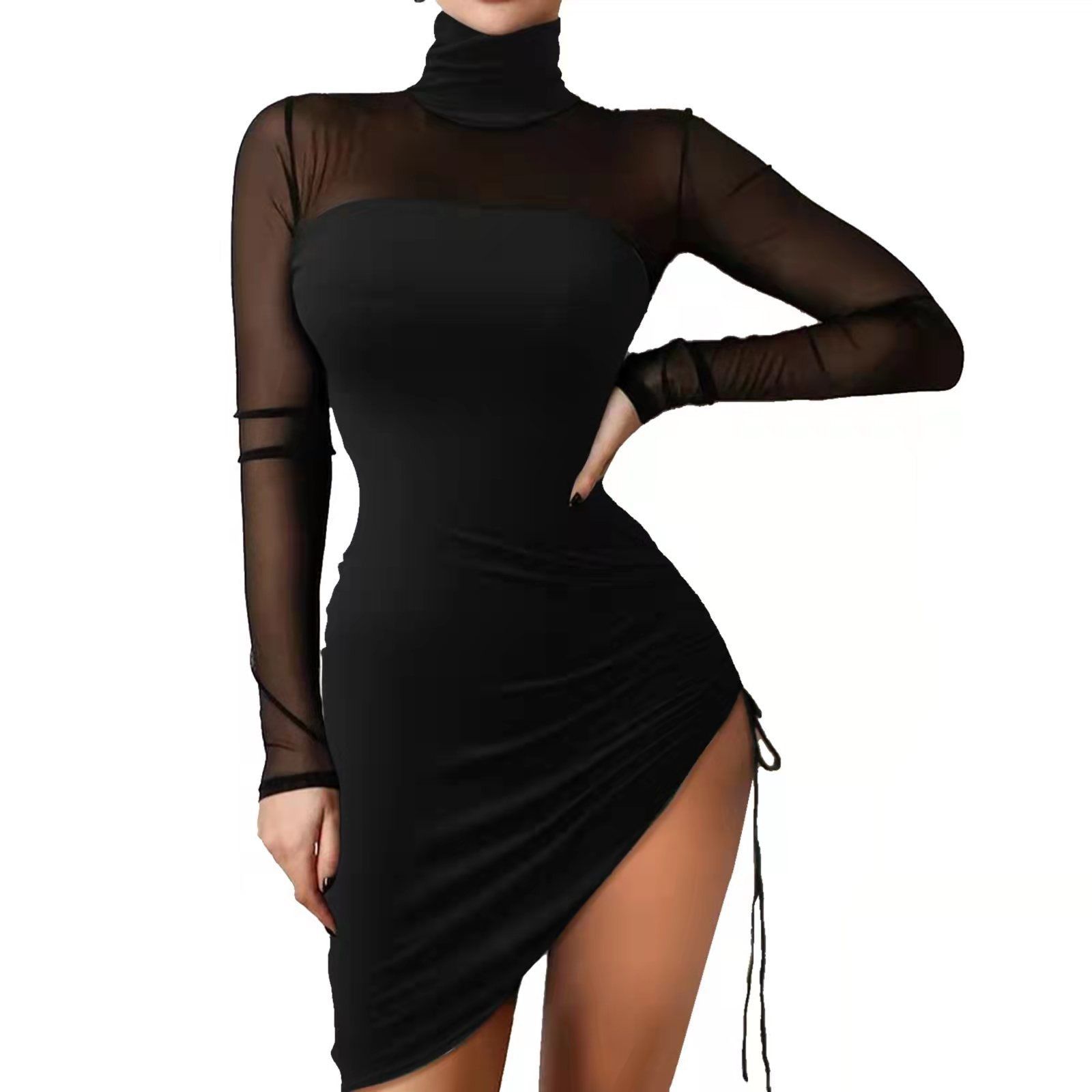 Africa's new cross-border women's slim-fit hot silver shoulder bag hip black dress evening dress sexy spice girls female dress