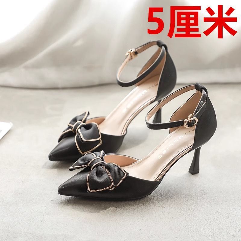 African Women's High Heels Women 2026 Fall New Bow One-line Buckle Thin Heel Casual Network Red Hollow Women's Single Shoes Bows Durable Simple Soft & Comfortable
