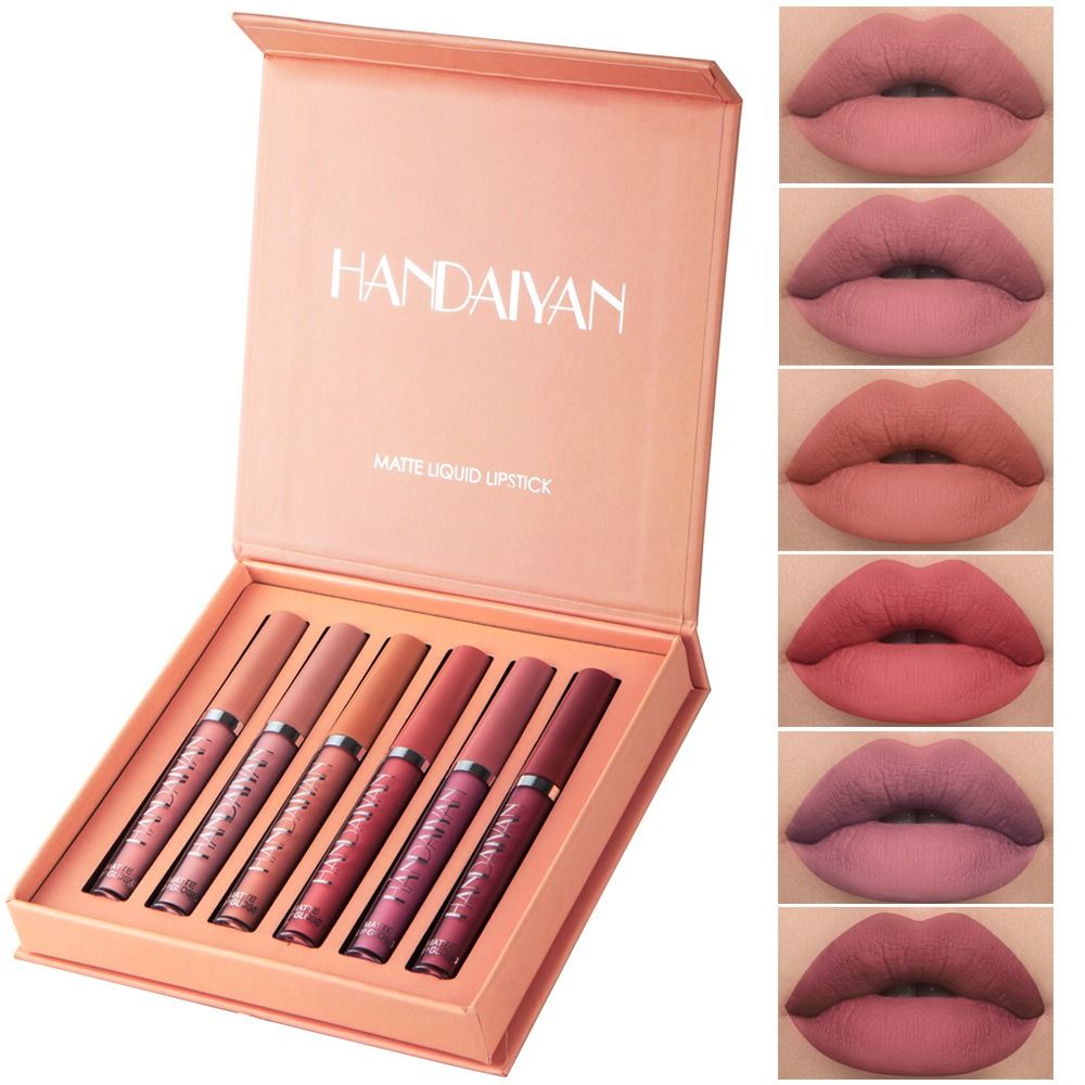 Cross-border matte lipstick set waterproof non-fading non-stick cup lip glaze 6 lipgloss handaiyan makeup authentic products