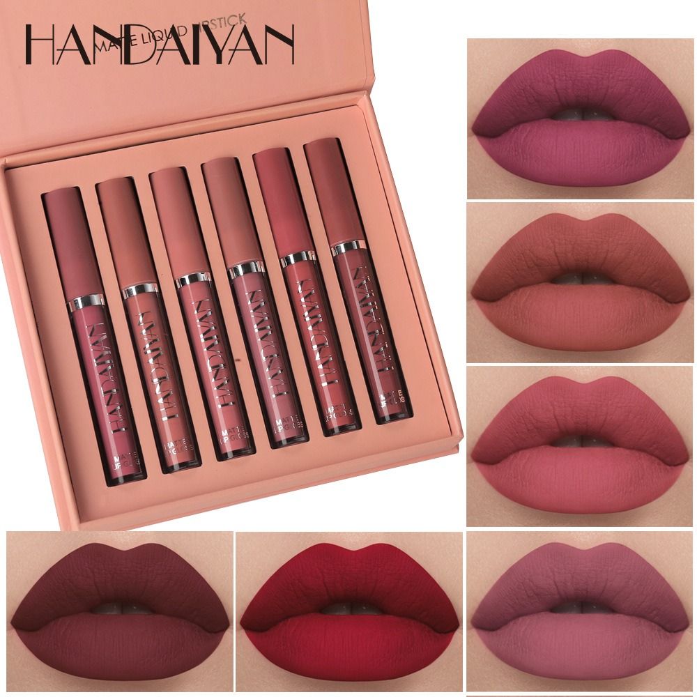 Cross-border matte lipstick set waterproof non-fading non-stick cup lip glaze 6 lipgloss handaiyan makeup authentic products