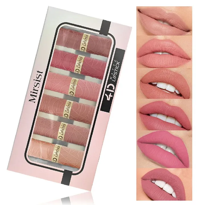 A set of 6 foreign trade new matte mist lipstick cross-border waterproof is not easy to decolorize lasting modern brown red lipstick wholesale