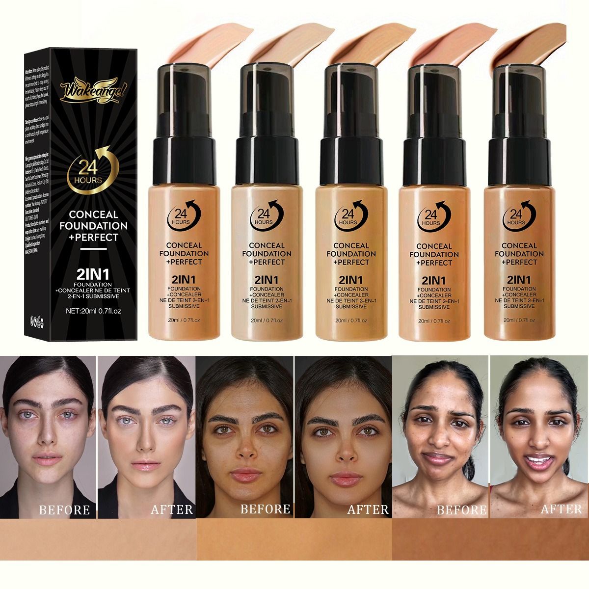 Africa Cross Border Makeup 5 Color Powder Foundation Lasting Makeup, waterproof, sweat resistant and easy to push off oil Control concealer foundation