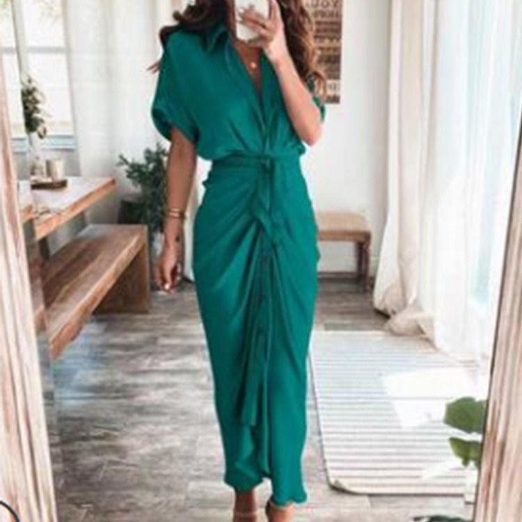 2024 Africa summer Amazon European and American women's fashion long skirt INS temperament Fashion temperament commuter print shirt sheath dress