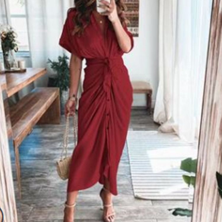 2024 Africa summer Amazon European and American women's fashion long skirt INS temperament Fashion temperament commuter print shirt sheath dress