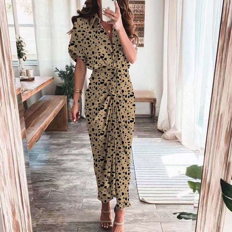 2024 Africa summer Amazon European and American women's fashion long skirt INS temperament Fashion temperament commuter print shirt sheath dress