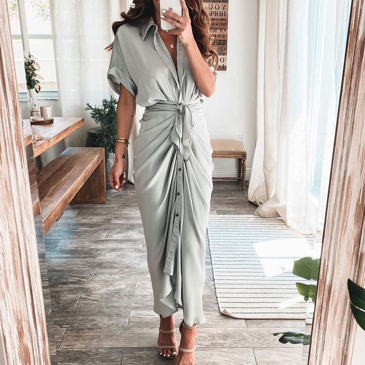 2024 Africa summer Amazon European and American women's fashion long skirt INS temperament Fashion temperament commuter print shirt sheath dress