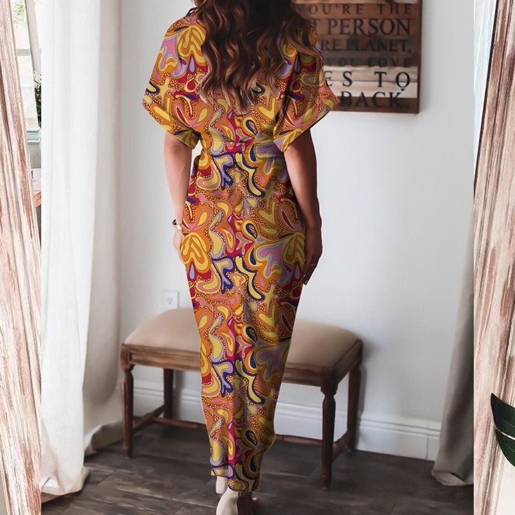 2024 Africa summer Amazon European and American women's fashion long skirt INS temperament Fashion temperament commuter print shirt sheath dress