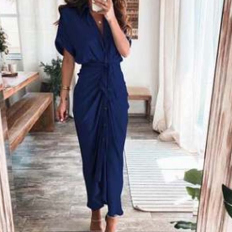 2024 Africa summer Amazon European and American women's fashion long skirt INS temperament Fashion temperament commuter print shirt sheath dress