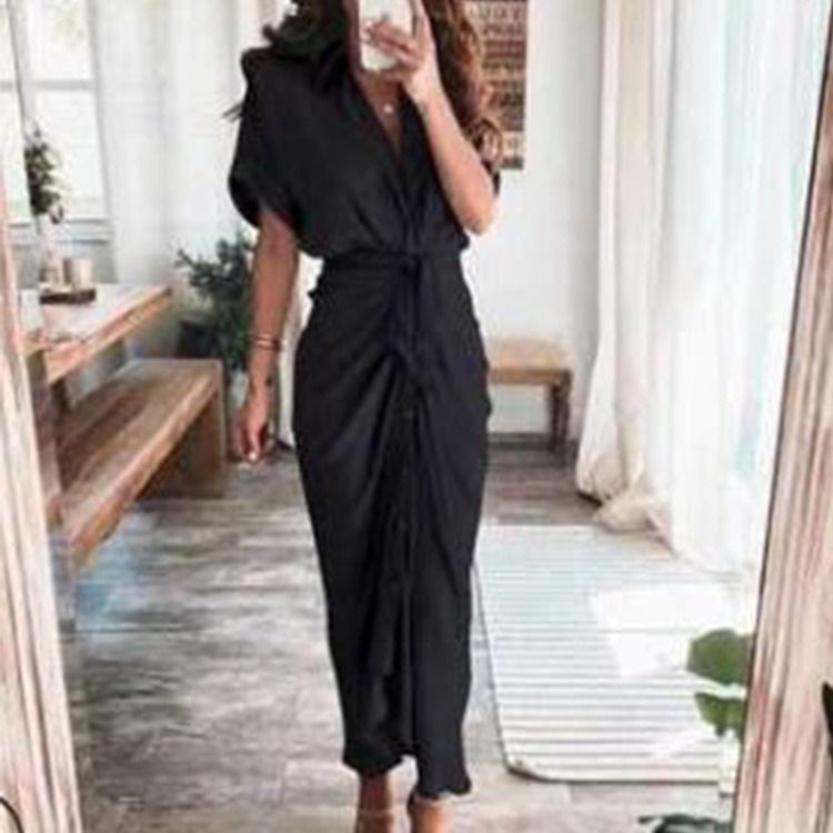 2024 Africa summer Amazon European and American women's fashion long skirt INS temperament Fashion temperament commuter print shirt sheath dress